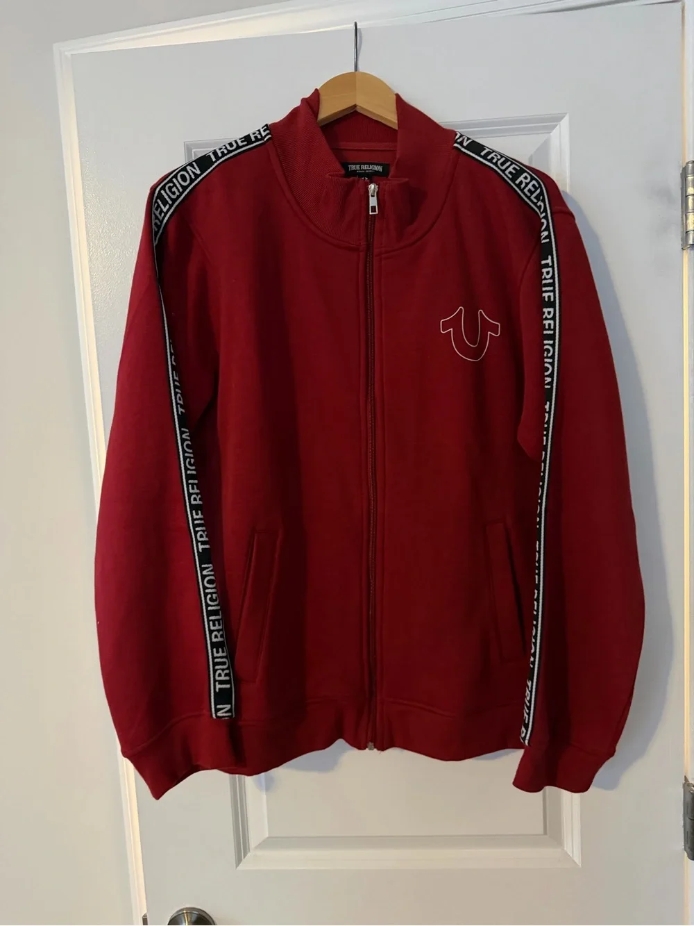 True Religion Red Zip-Up Track Jacket with Black Trim